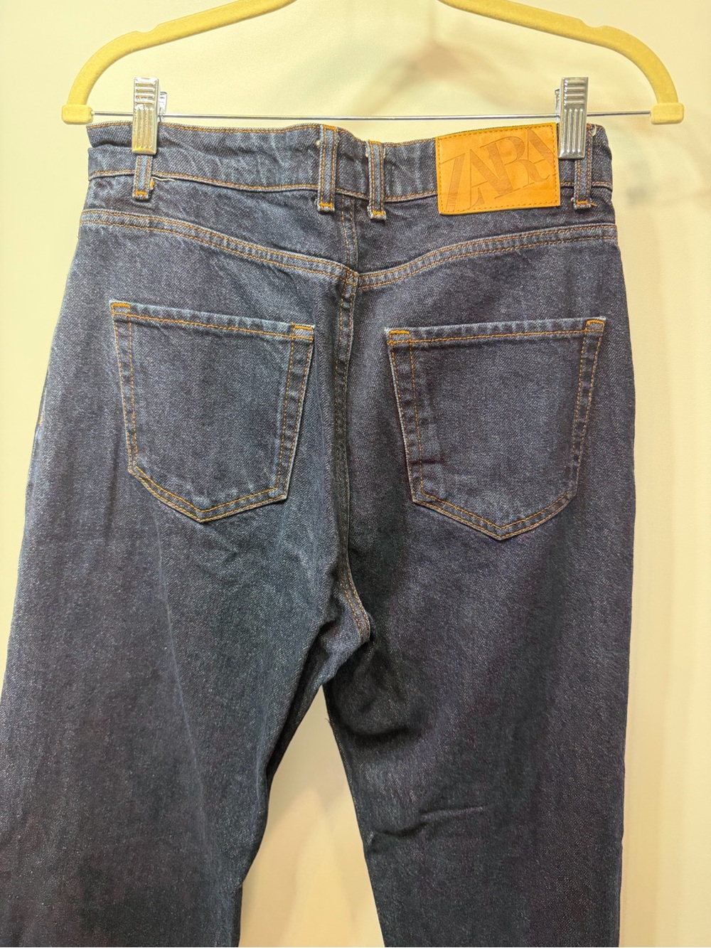 Zara High Rise Dark Wash 100% Cotton Raw Hem Straight Leg Jeans - Picture 10 of 13